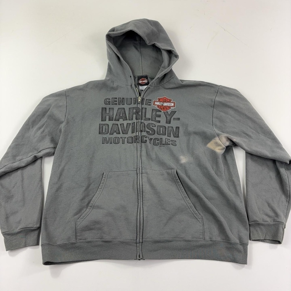 Harley-Davidson Hoodie Sweatshirt Mens XL Gray Full Zip Boston Fleece Graphic